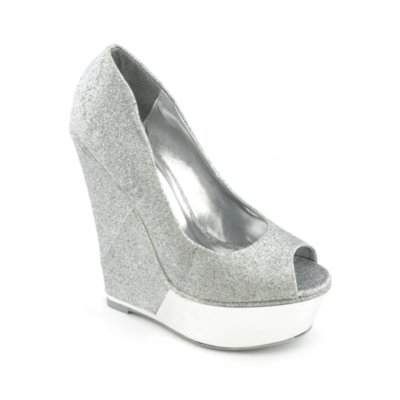Shiekh Pearl Rain Women's Silver Glitter Wedge Heel | Shiekh Shoes