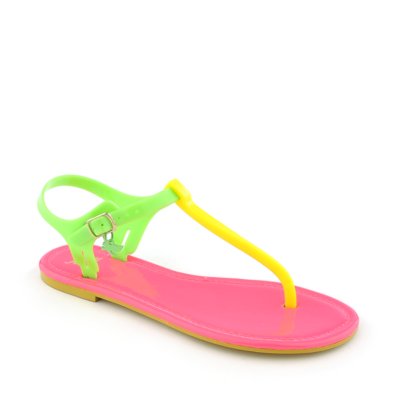 Shiekh Anzac-S multi color jelly flat t-strap sandal | Shiekh Shoes