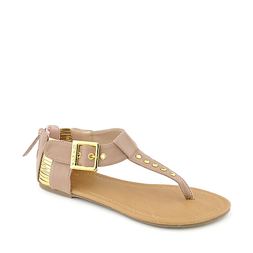 Shiekh Womens 046 Flat Sandal nude t-strap sandal | Shiekh Shoes
