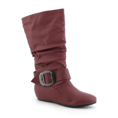 Shiekh Candies-76A Women's Burgundy Mid-Calf Leather Boot | Shiekh Shoes