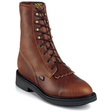 justin men's axe tan mahogany round toe work boot