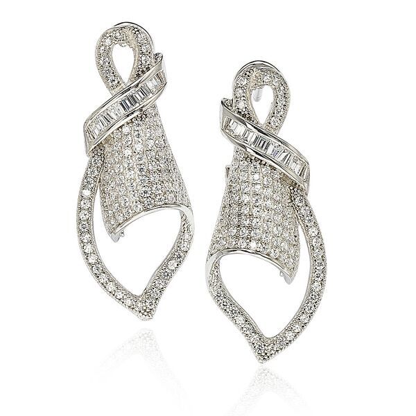 Suzy Levian New York Sterling Silver 1 75 2 20 Dew Simulated Diamond Art Deco Style Drop Earrings