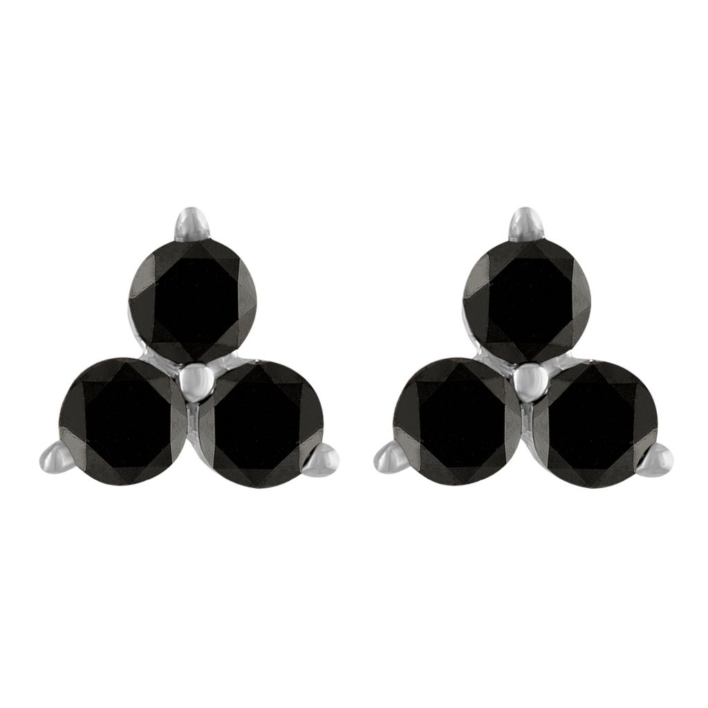 Prism 14k White Gold 0 28ctw Black Diamond 3 Stone Stud Earrings