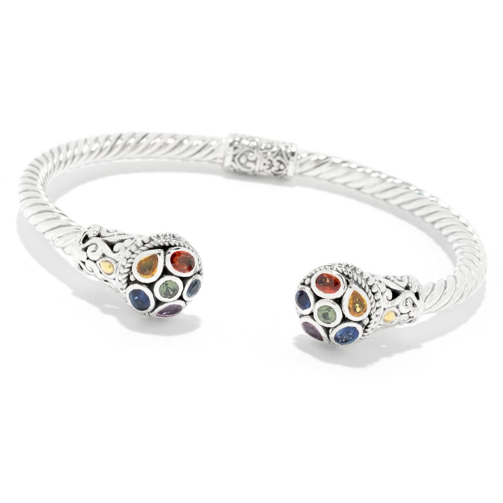 170-566- Artisan Silver by Samuel B. 6.5" or 7.5" Multi Gemstone Cuff Bracelet