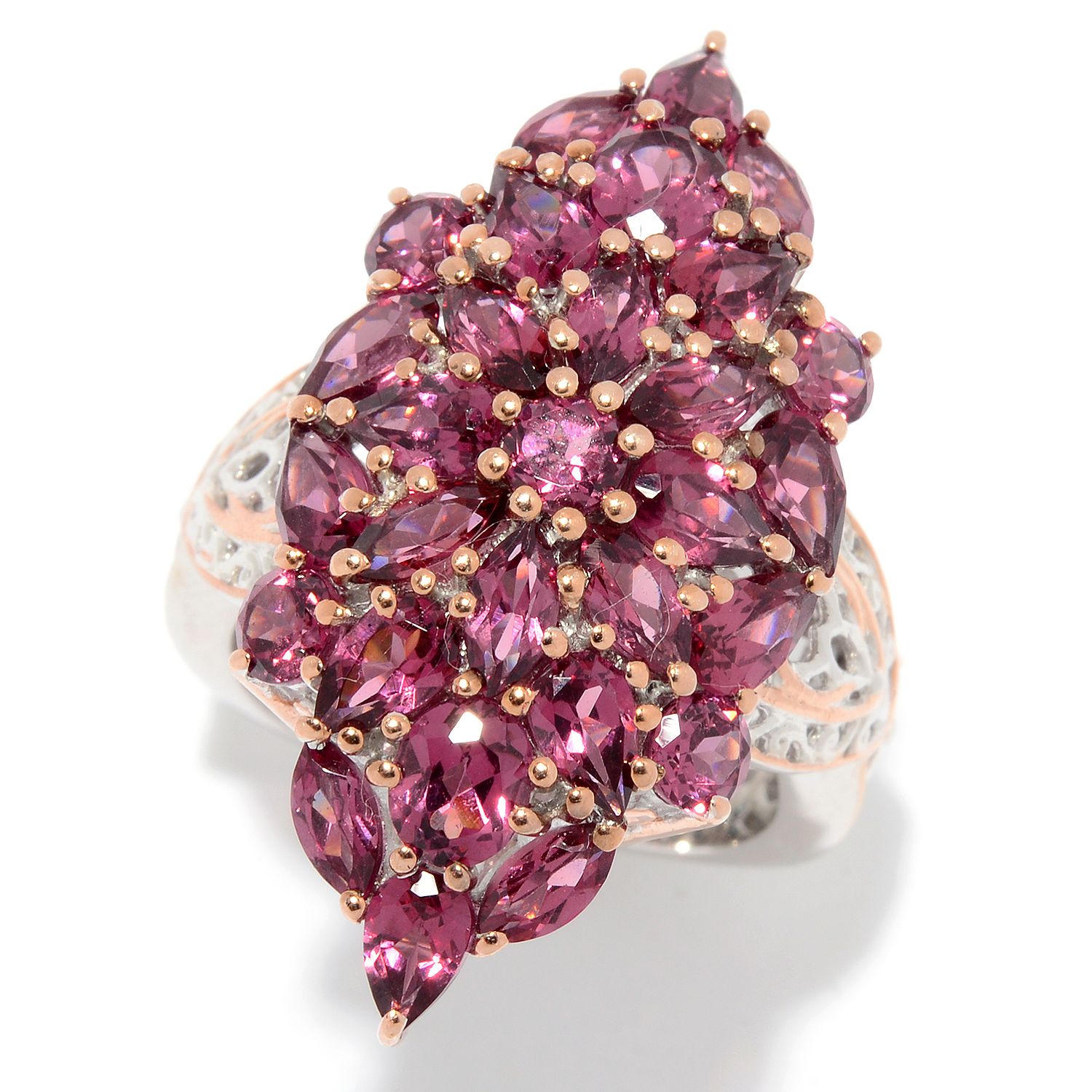 (ShopHQ) Gems en Vogue 6.95ctw Rose Garnet Elongated Cluster Ring ...