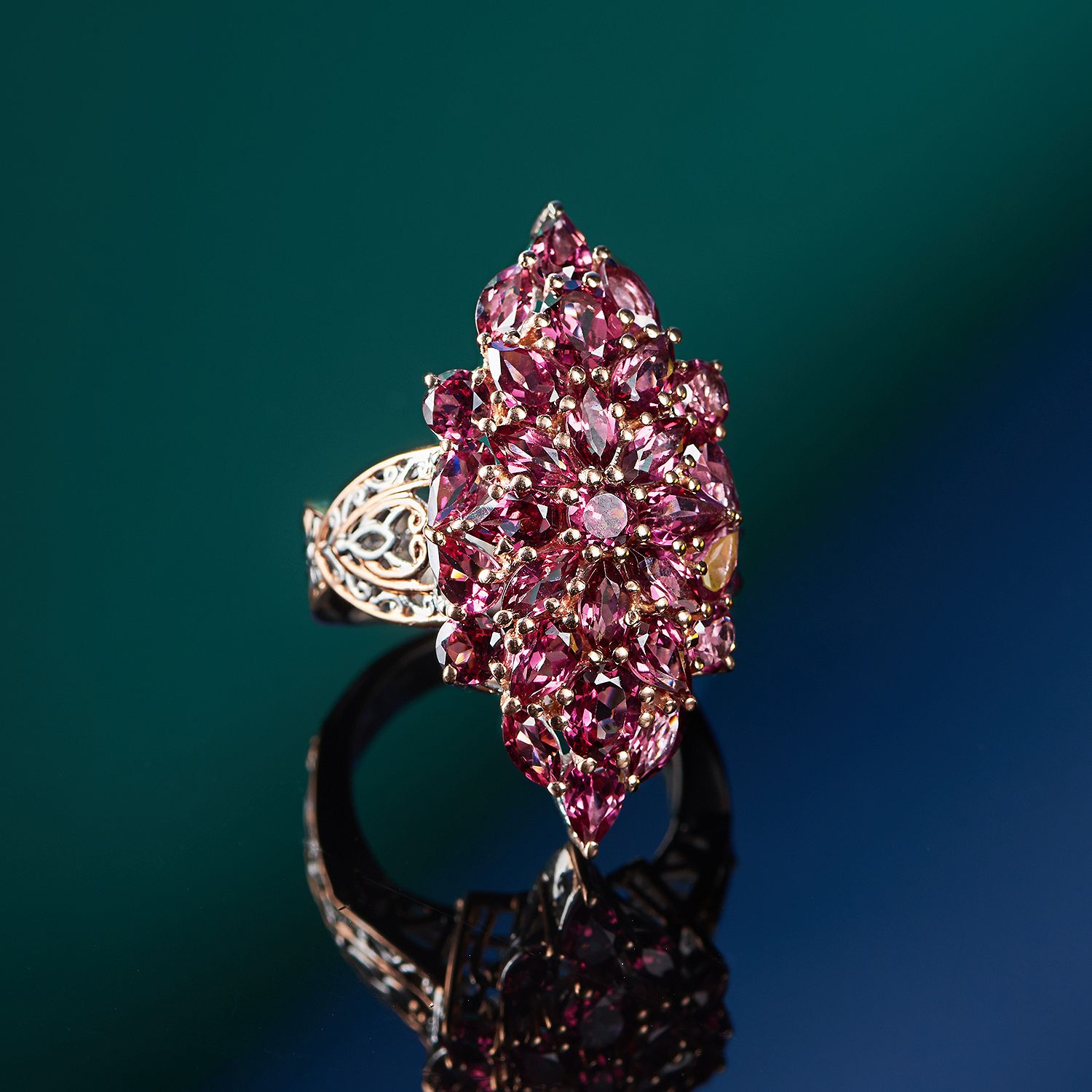 Gems en Vogue 6.95ctw Rose Elongated Cluster Ring