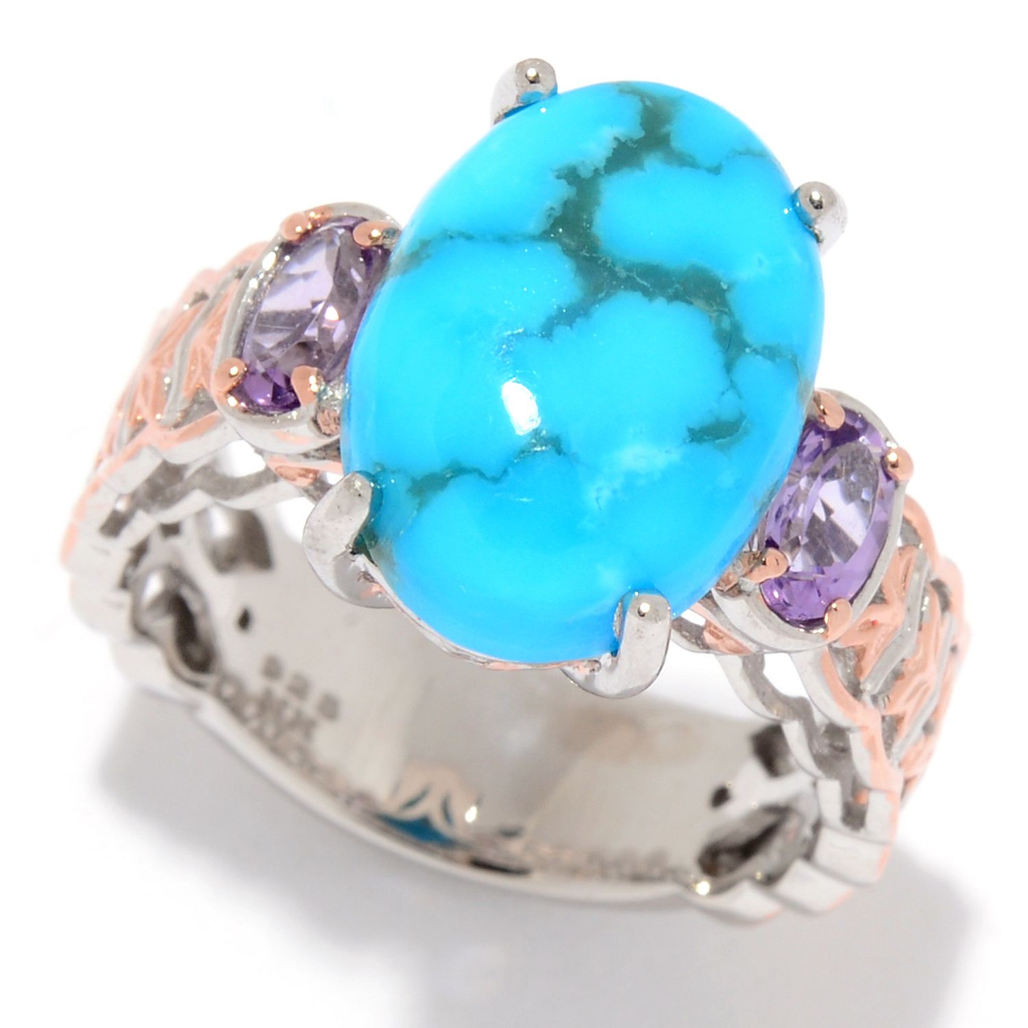Gems en Vogue 14 x 10mm Turquoise & Gemstone Ring