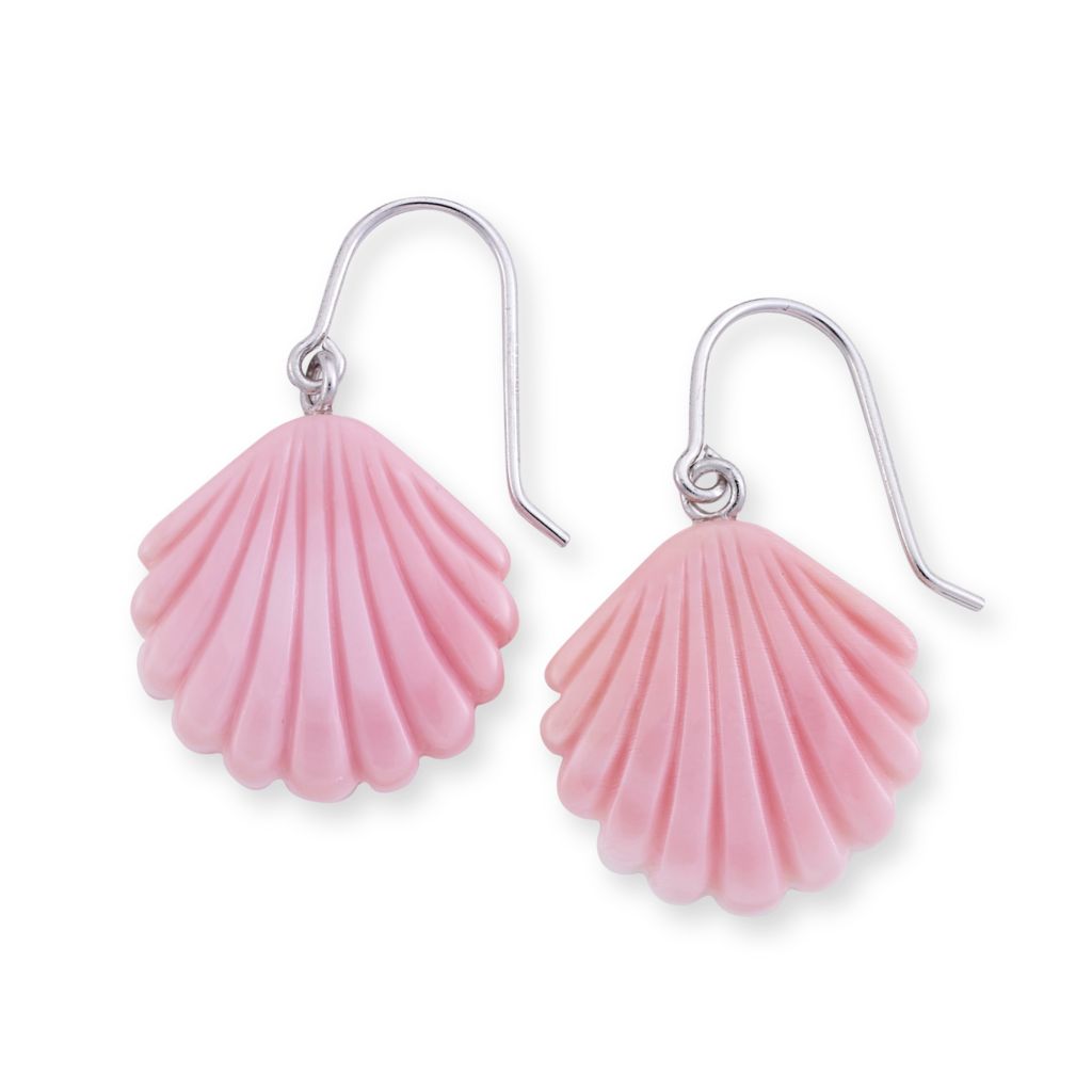 Artisan Silver By Samuel B 125 19mm Carved Pink Conch Shell Seashell Drop Earrings - 