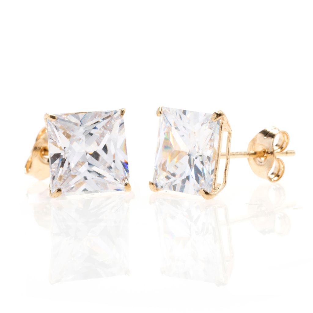 Italian 14k Gold Square Simulated Diamond Stud Earrings Shophq