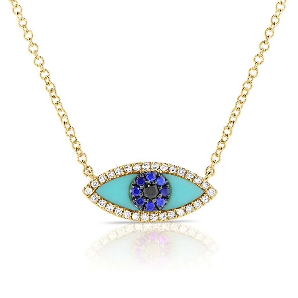 Sabrina Designs 14k Gold 16 Turquoise Sapphire Diamond Evil Eye Necklace W 2 Extender Shophq