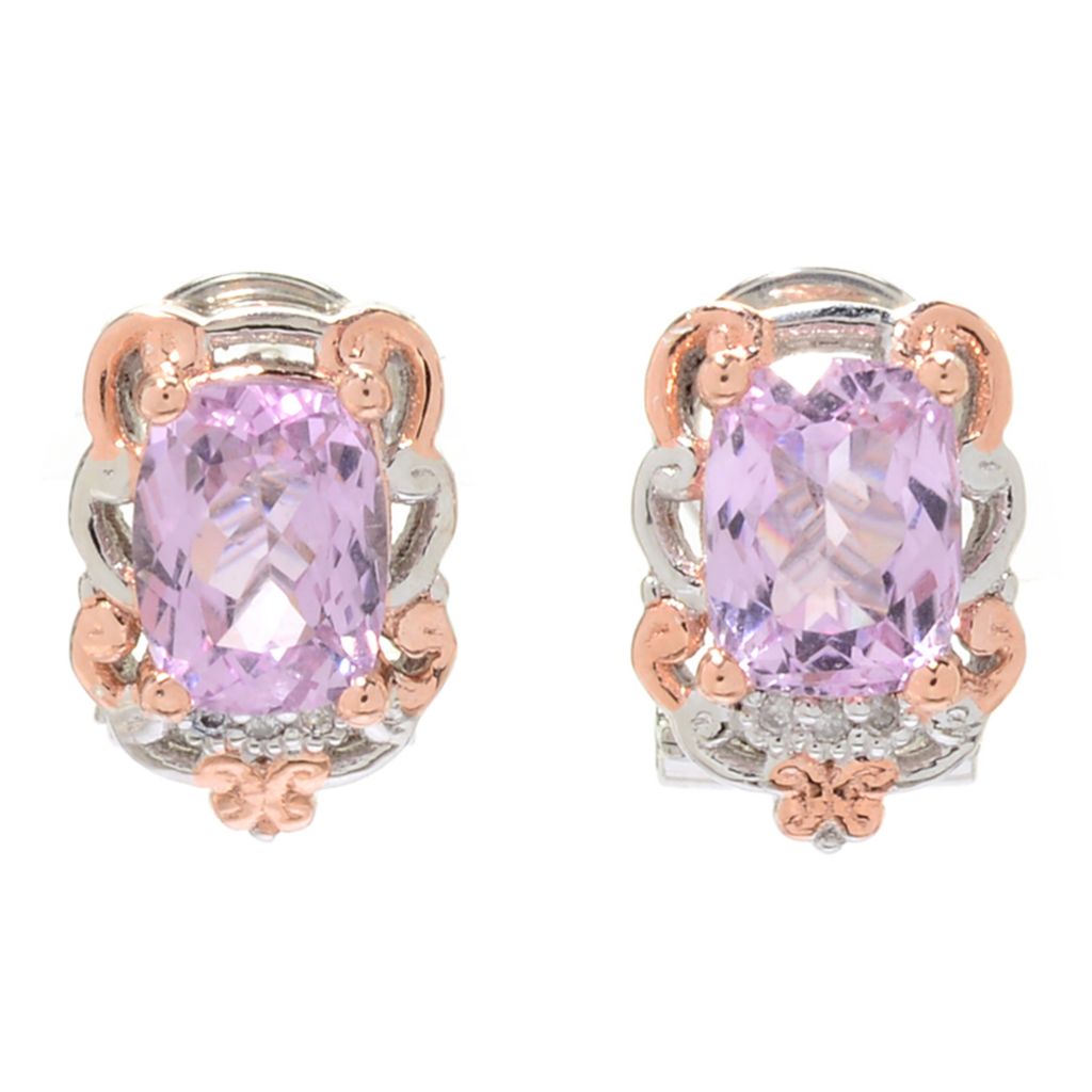 Gems En Vogue 3 79ctw Kunzite Diamond Cushion Stud Earrings W