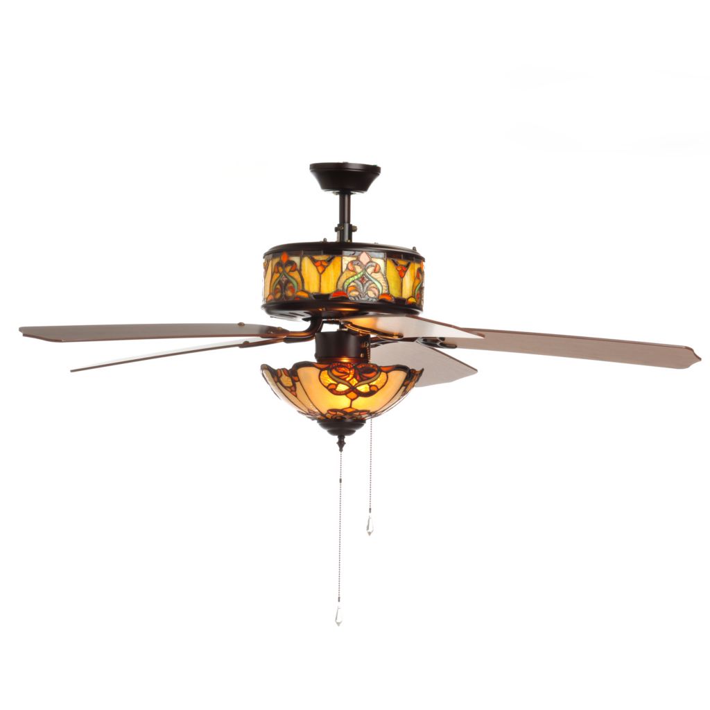 Tiffany Style 52 Touch Of Elegance Double Lit Stained Glass Ceiling Fan On Sale At Shophq Com