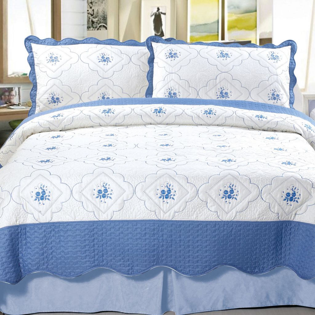 Lavish Home Blue White Embroidered Quilt Set Shophq