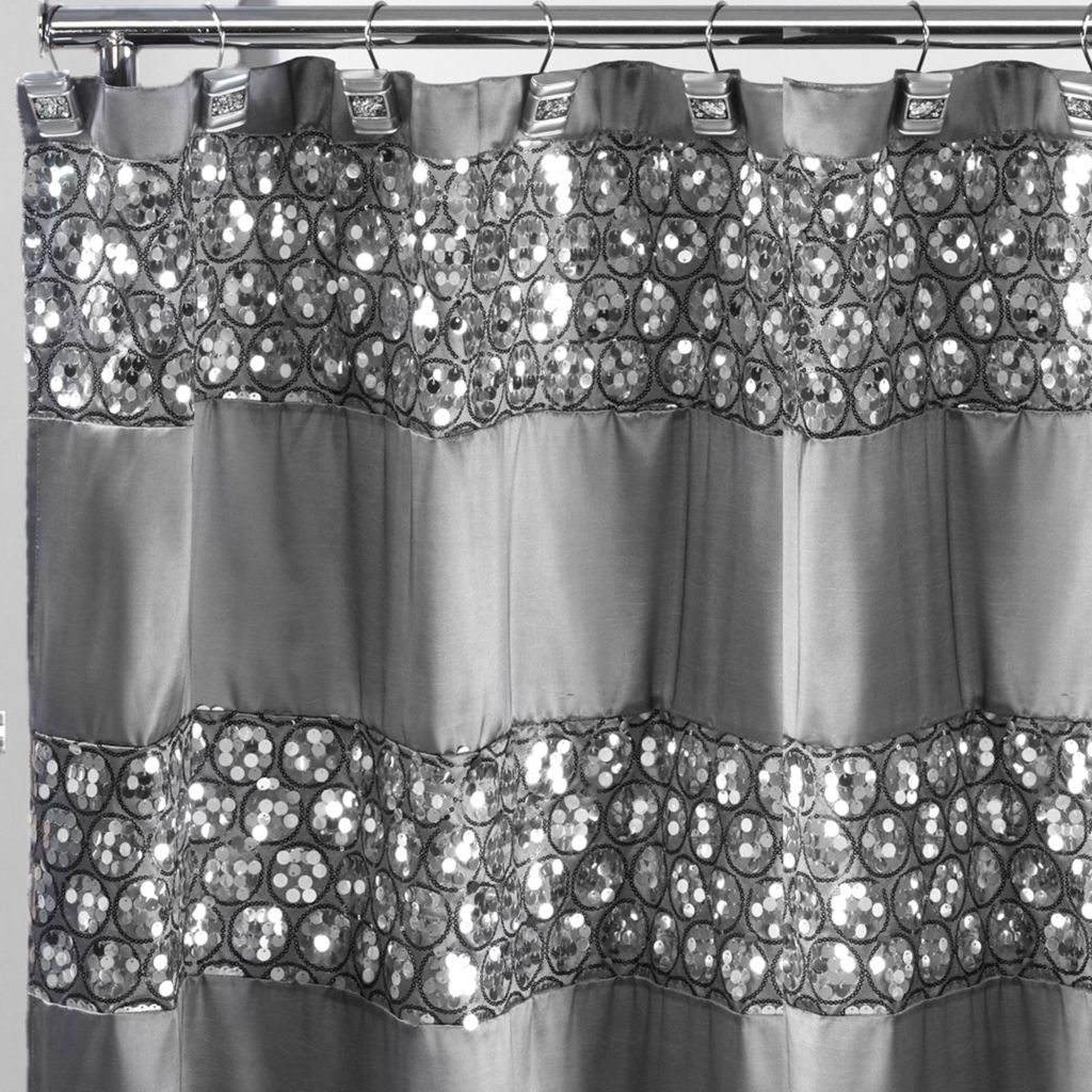 Popular Bath Silver Sparkle Sequin Shower Curtain W Buttonhole