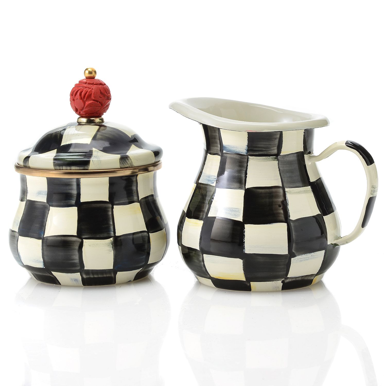 MacKenzieChilds Creamer & Sugar HandPainted Enamelware Set