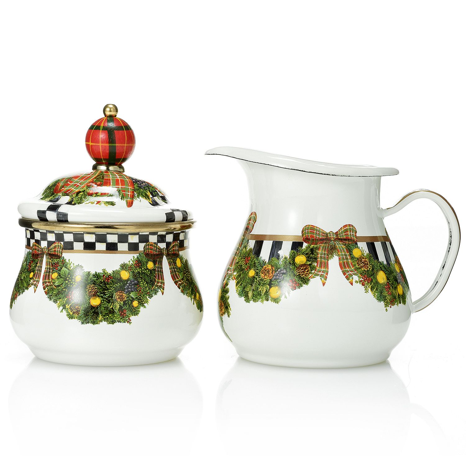 MacKenzieChilds Creamer & Sugar HandPainted Enamelware Set