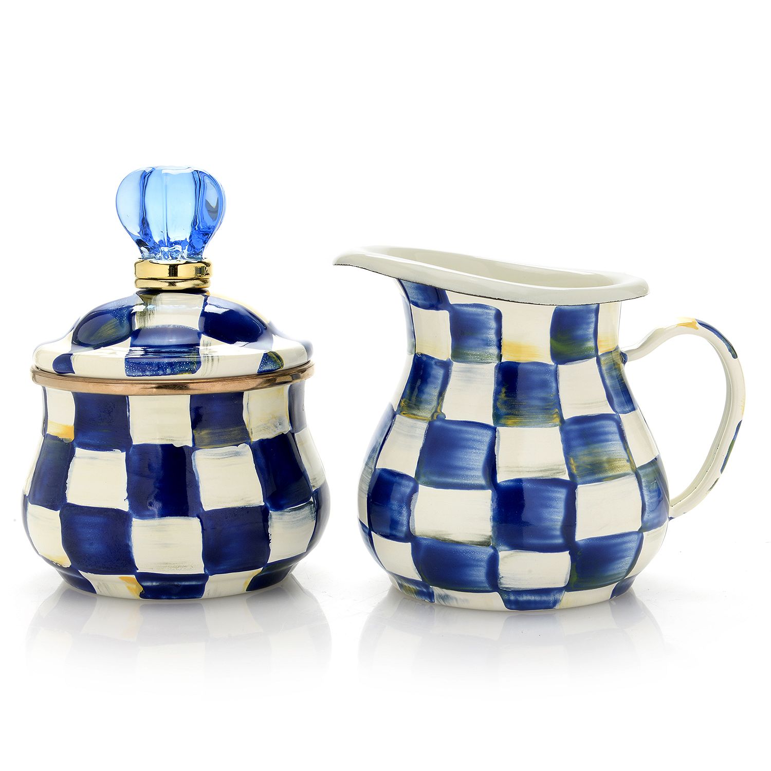 MacKenzieChilds Creamer & Sugar HandPainted Enamelware Set