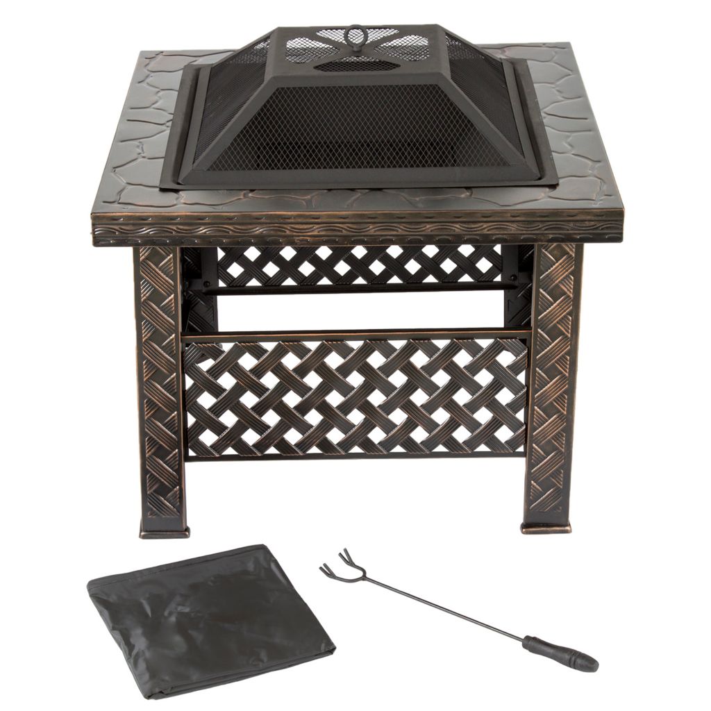 Pure Garden 26 Antique Style Bronze Tone Steel Fire Pit W Cover