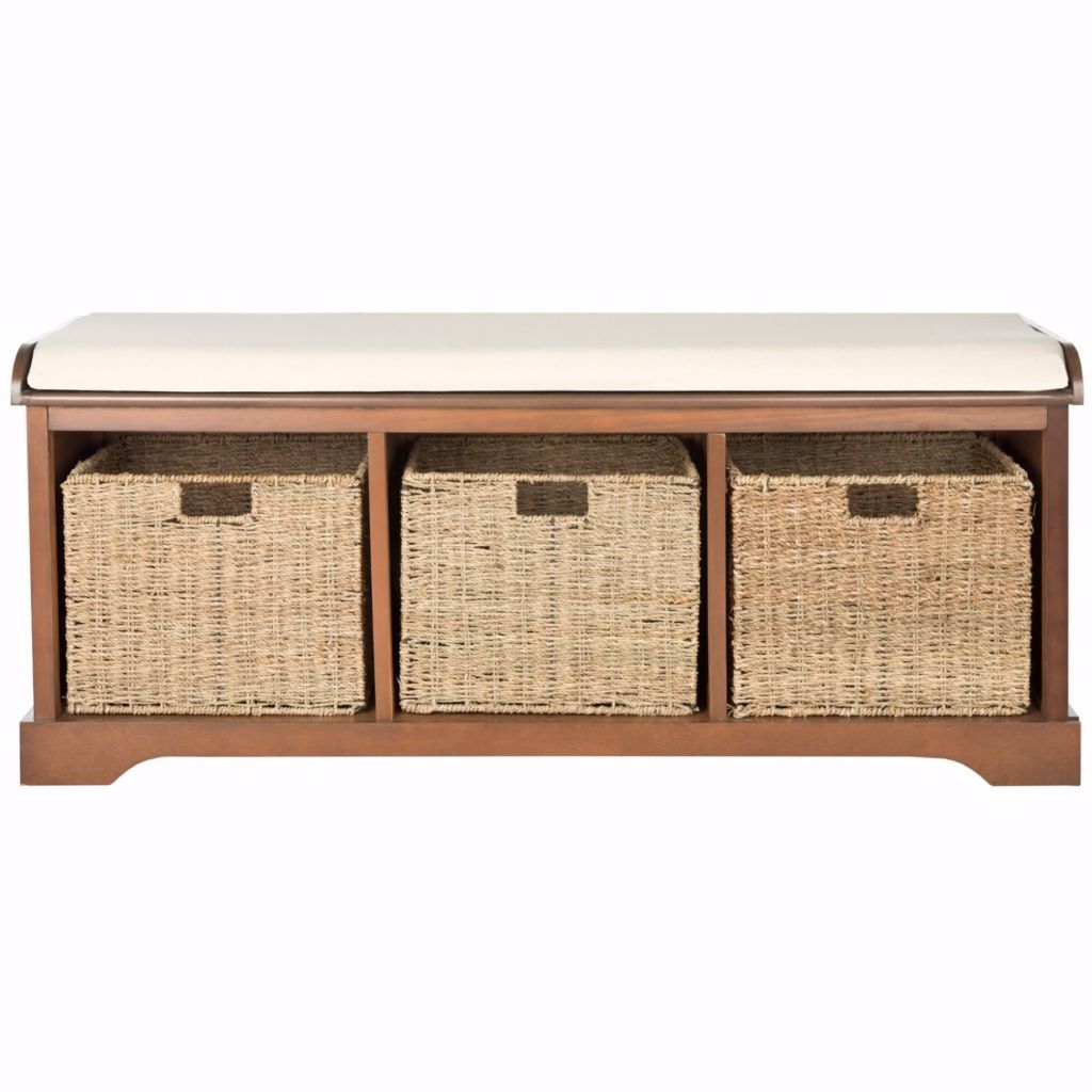 storage bench with baskets brown