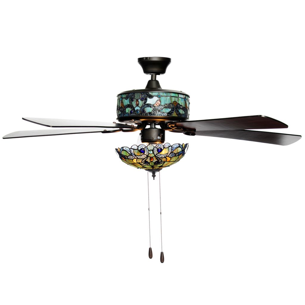 Tiffany Style 52 Magna Carta Double Lit Stained Glass Ceiling Fan W Remote On Sale At Shophq Com