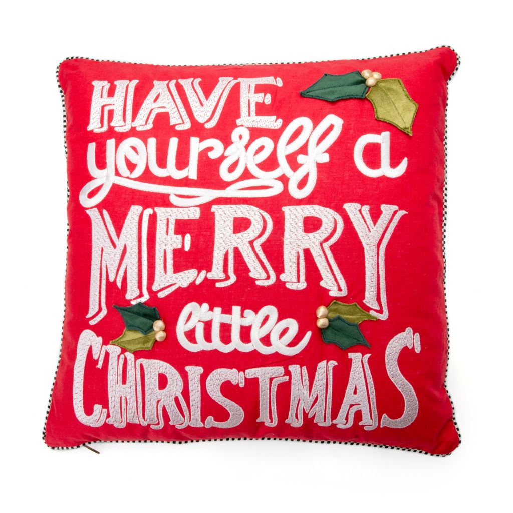 474-365- MacKenzie-Childs 20" Hand-Stitched & Hand-Embroidered Merry Little Christmas Pillow