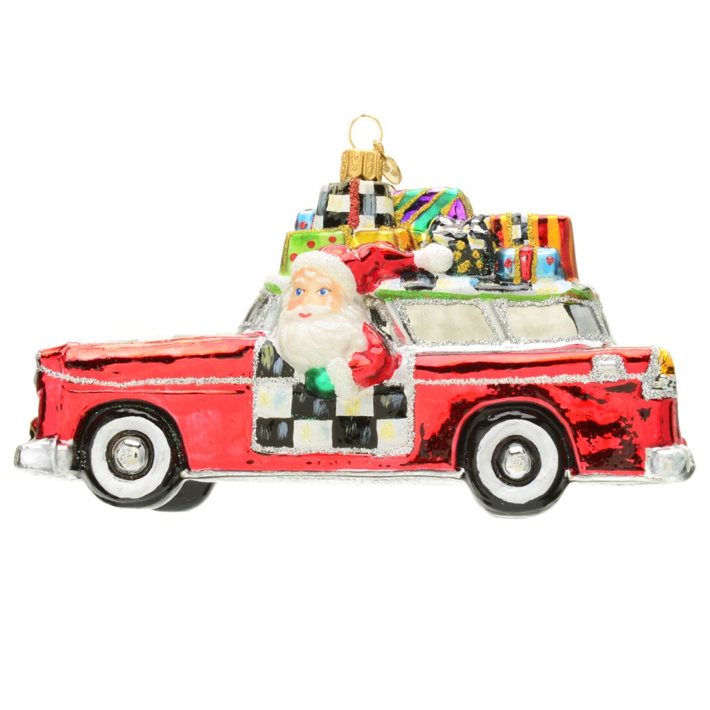 474-410- MacKenzie-Childs 6" Hand-Painted Vacation Santa Glass Ornament