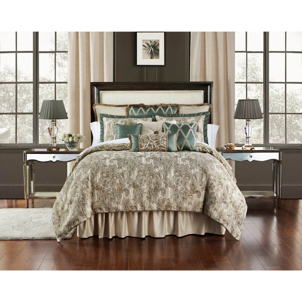 Waterford Anora Brass Jade Reversible 4 Piece Comforter Set Shophq