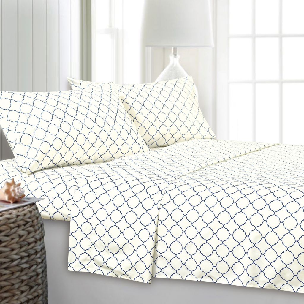 Bedding - 480-037 Cozelle® 'Belle du Jour' Microluxe™ Lattice Print 4-Piece Sheet Set - 480-037