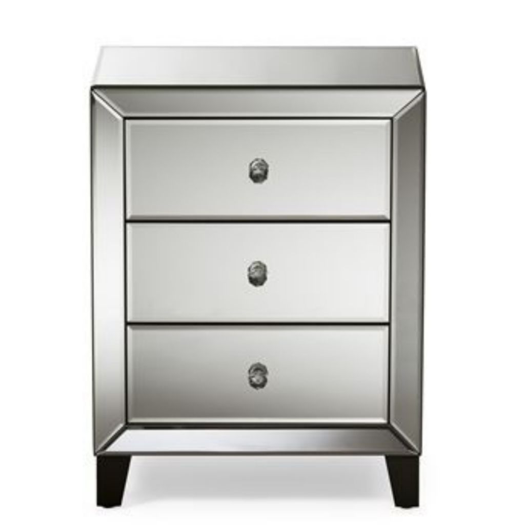 Baxton Studio 24 Chevron Mirrored 3 Drawer Nightstand Shophq