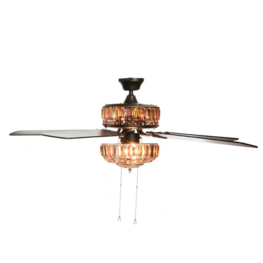 Style At Home With Margie 52 Double Lit Glass Crystal Ceiling Fan W Remote