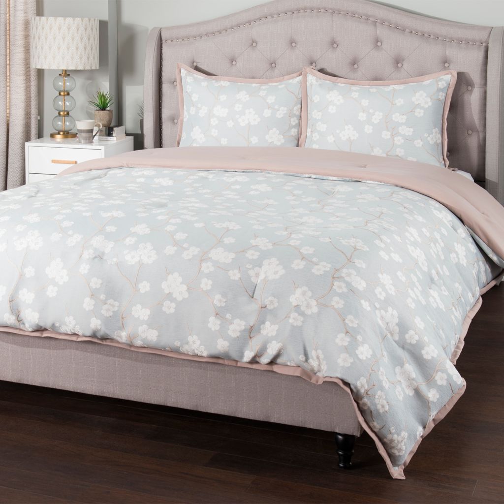 Grand Suites Cherry Blossom Jacquard 3 Piece Comforter Set Shophq