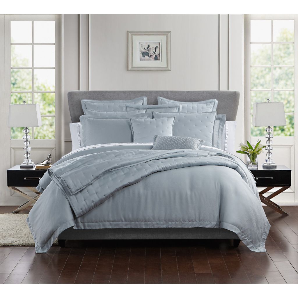 Waterford Fine Linens Thayer Blue 3 Piece Coverlet Set Shophq