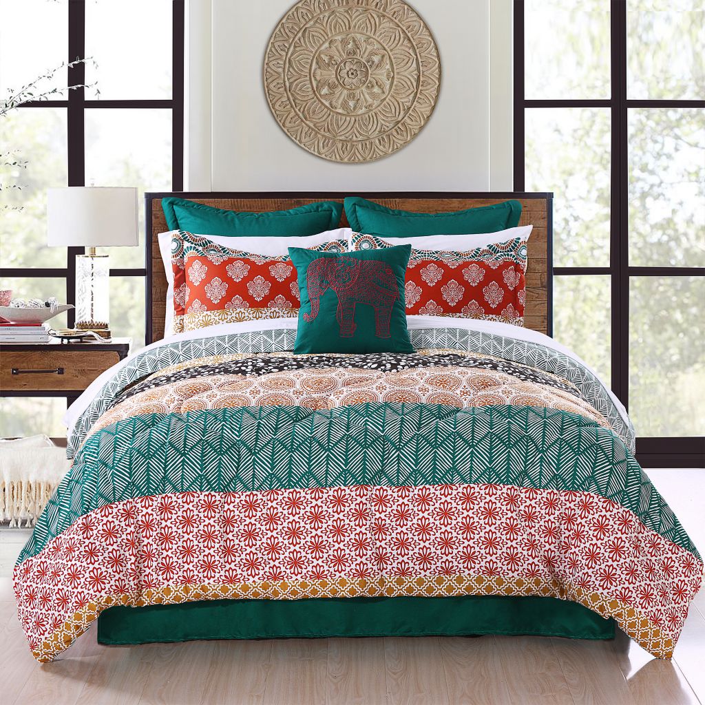 Lush Decor Bohemian Stripe Orange Turquoise Print 7 Piece