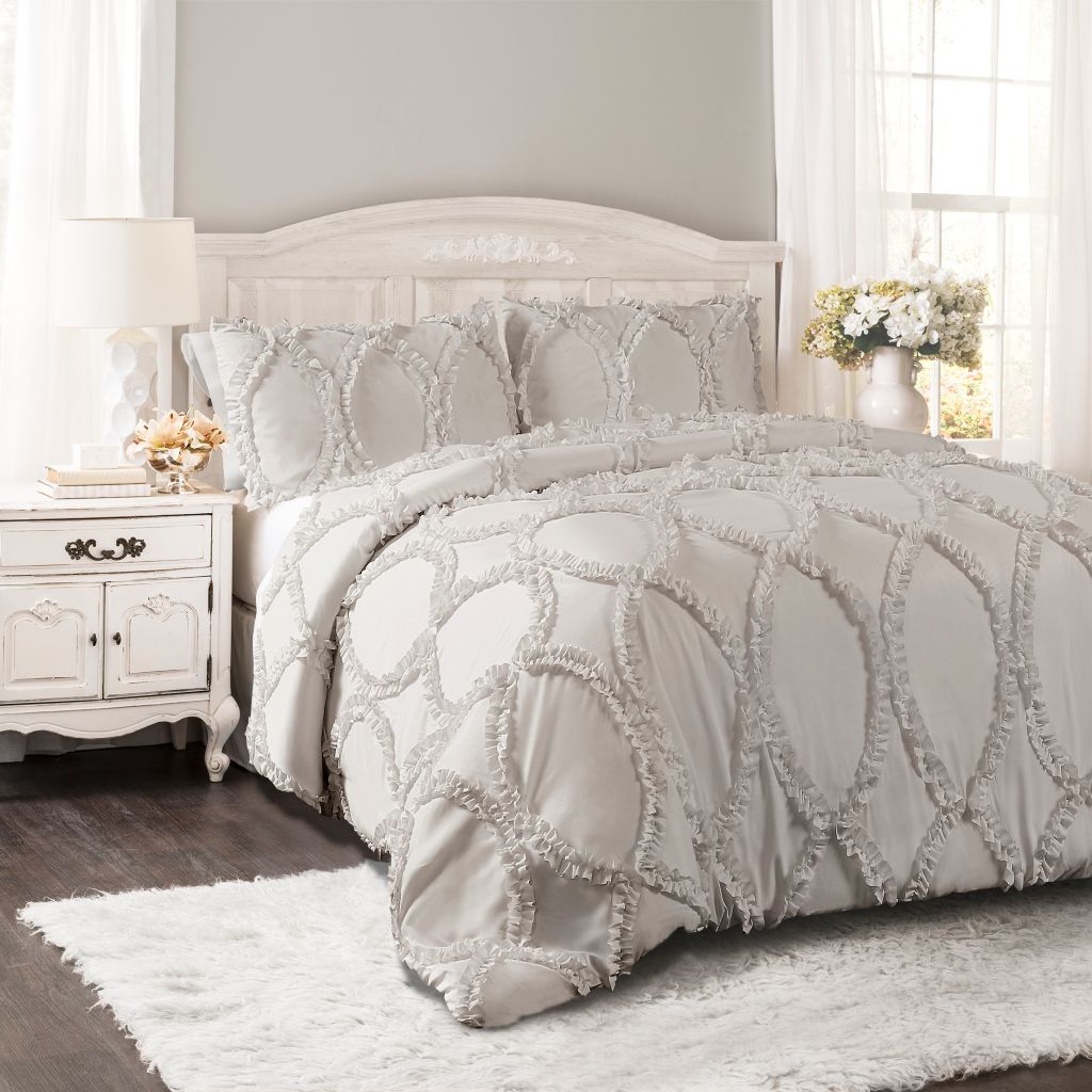 Lush Decor Avon Light Grey Ruffle 3 Piece Comforter Set Shophq