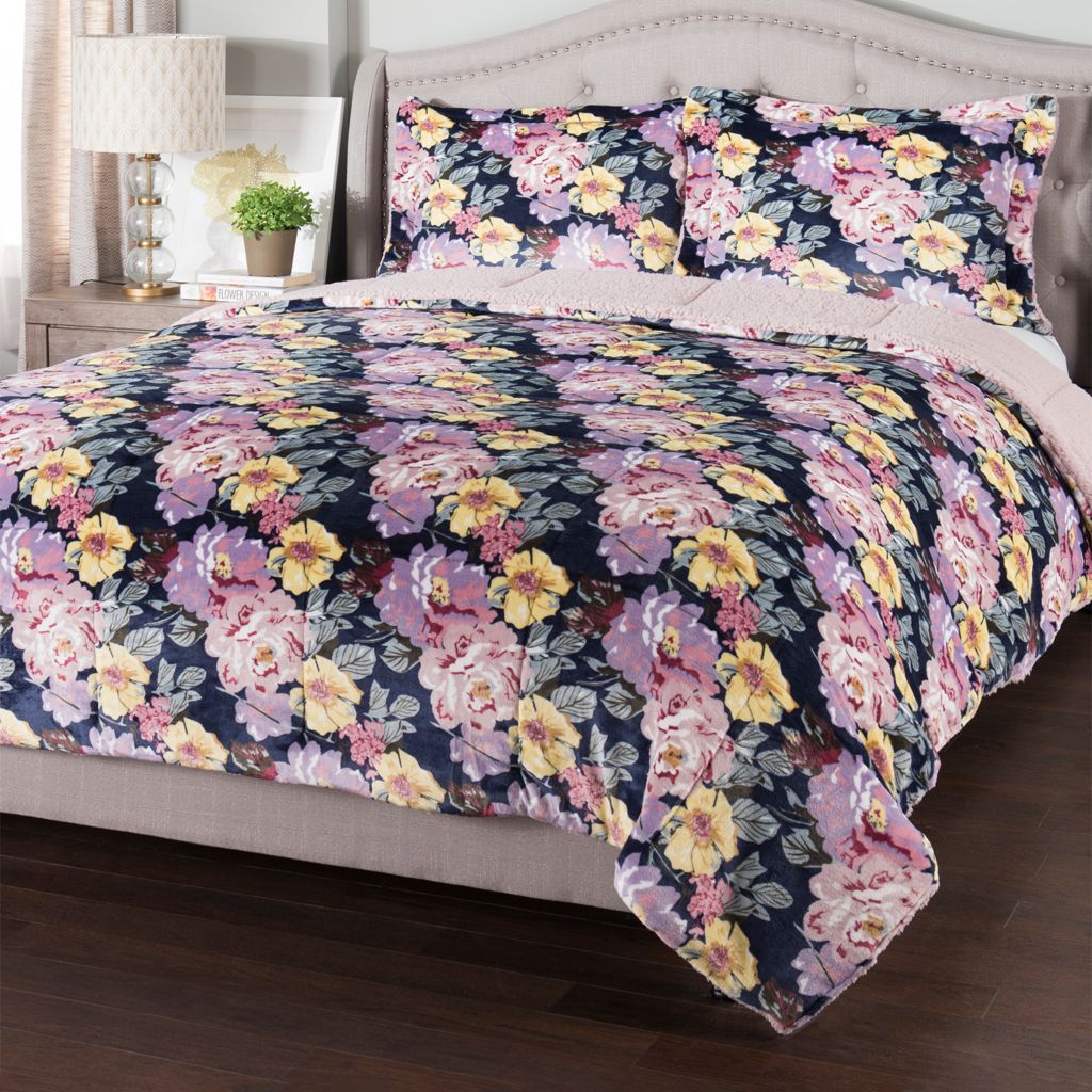 Cozelle Microplush Solid Or Floral Reversible 3 Piece Comforter