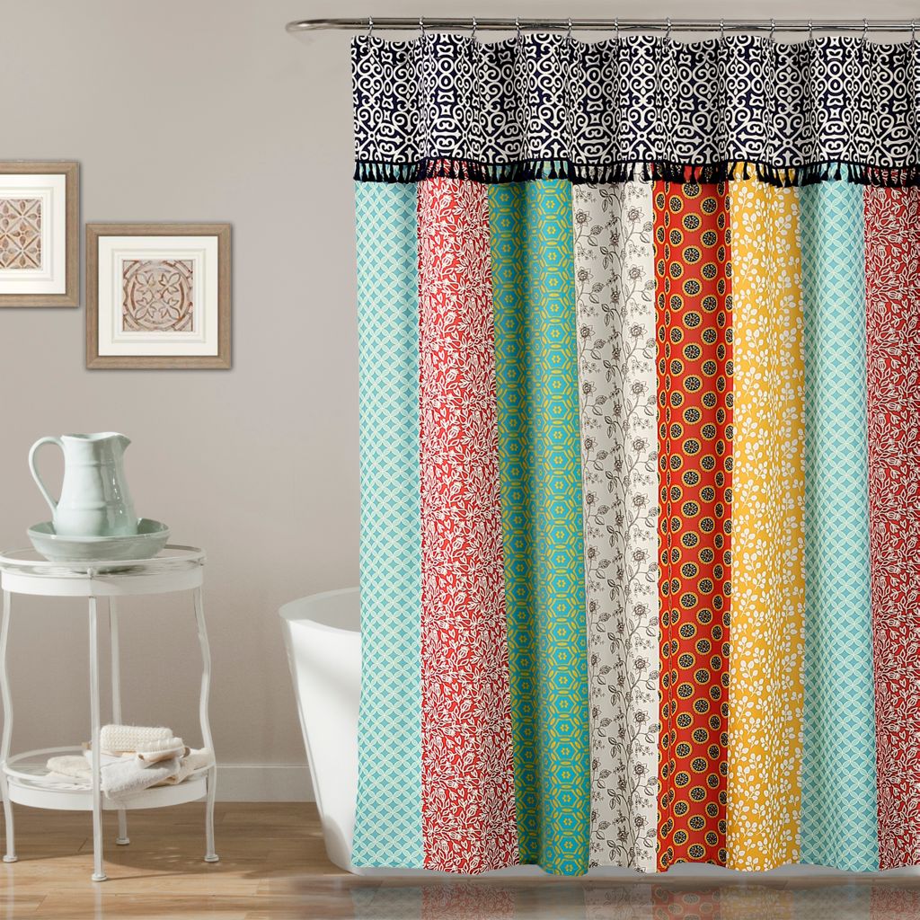 Boho Patchwork Style 72 Floral Geometric Print Shower Curtain