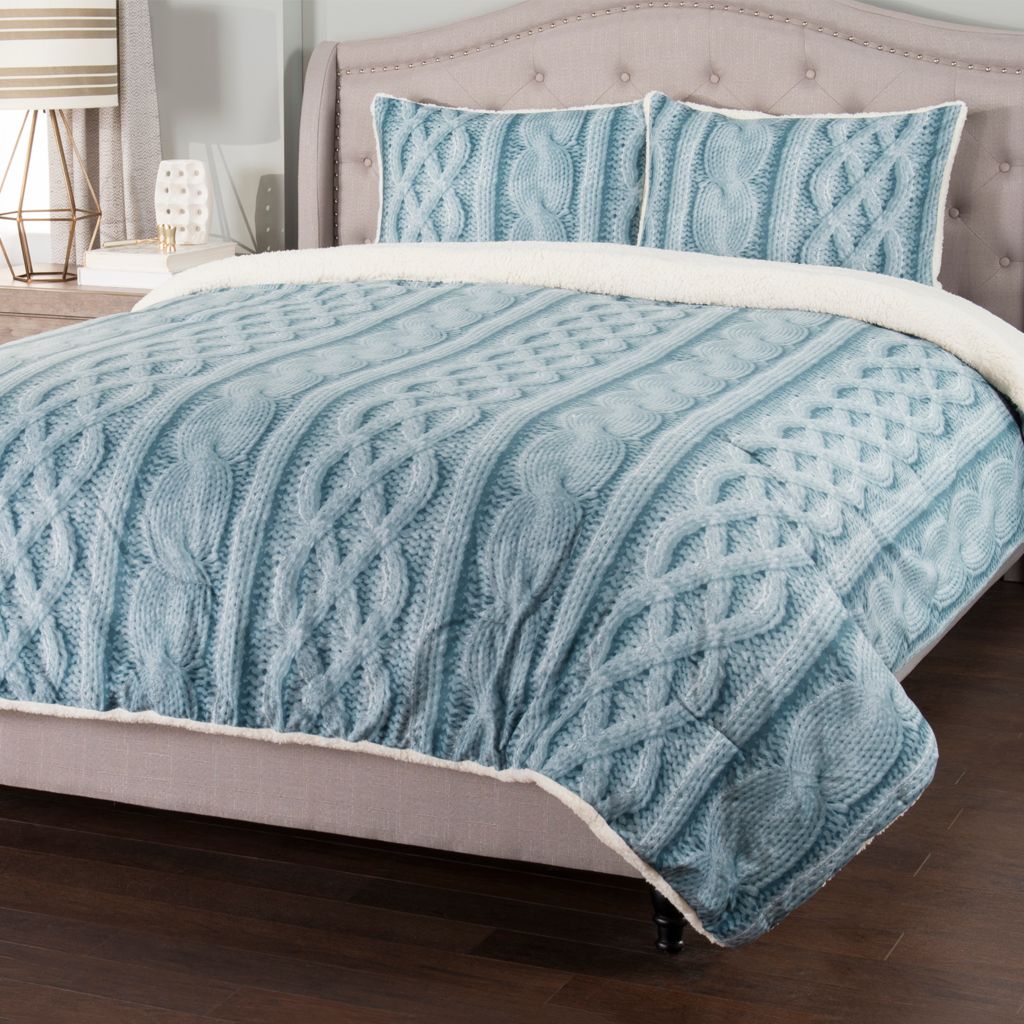 Cozelle Cable Printed Knit Reversible 3 Piece Comforter Set Shophq