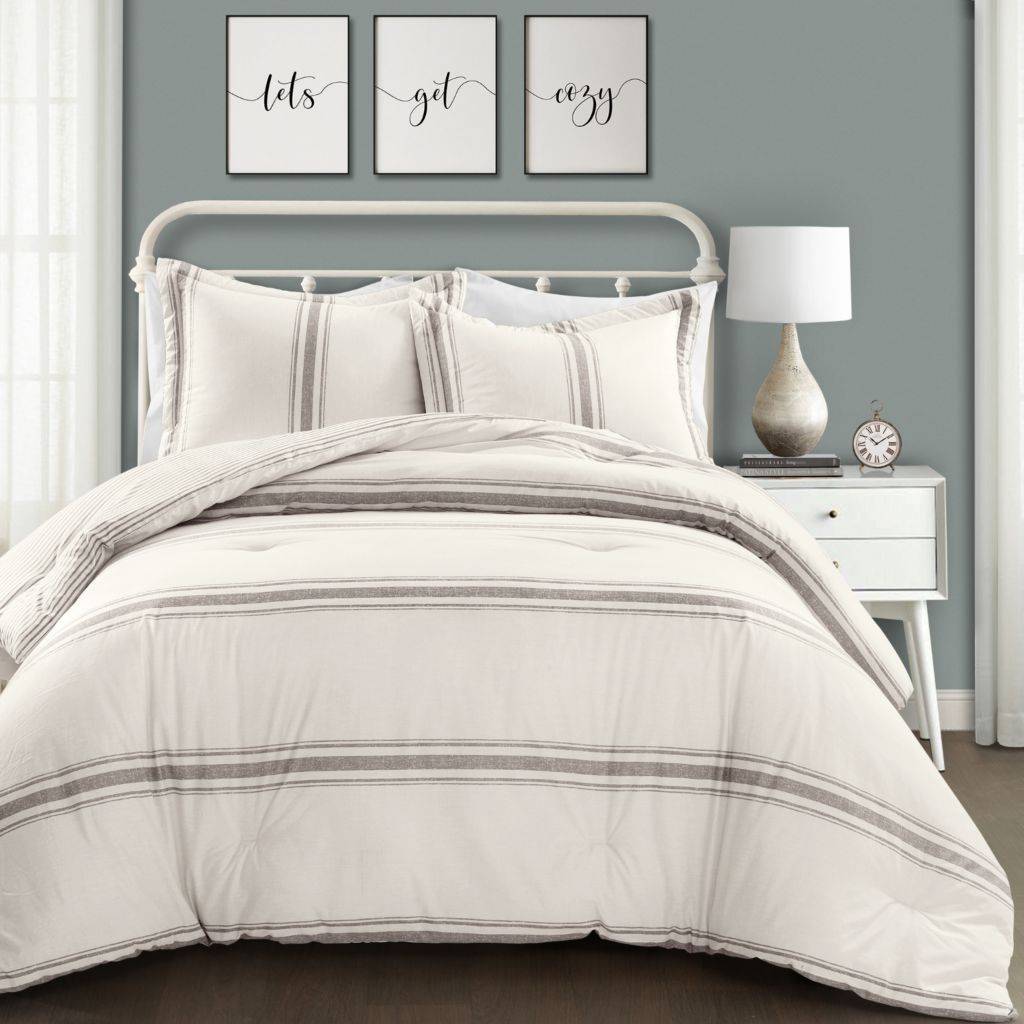 Lush Decor Farmhouse Stripe 3 Piece Comforter Set Shophq