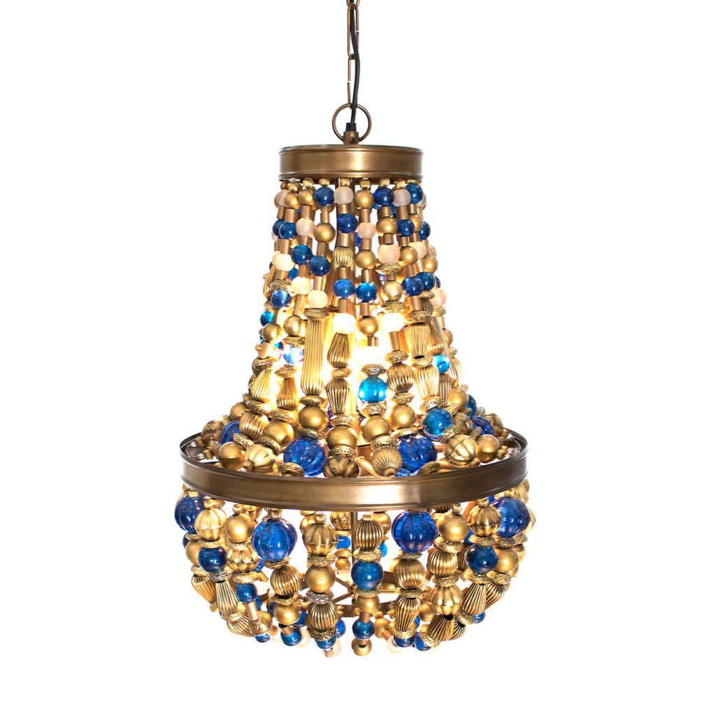 Bluetopia 488-588 MacKenzie-Childs 14 Handmade Brass & Glass Bluetopia Chandelier - 488-588