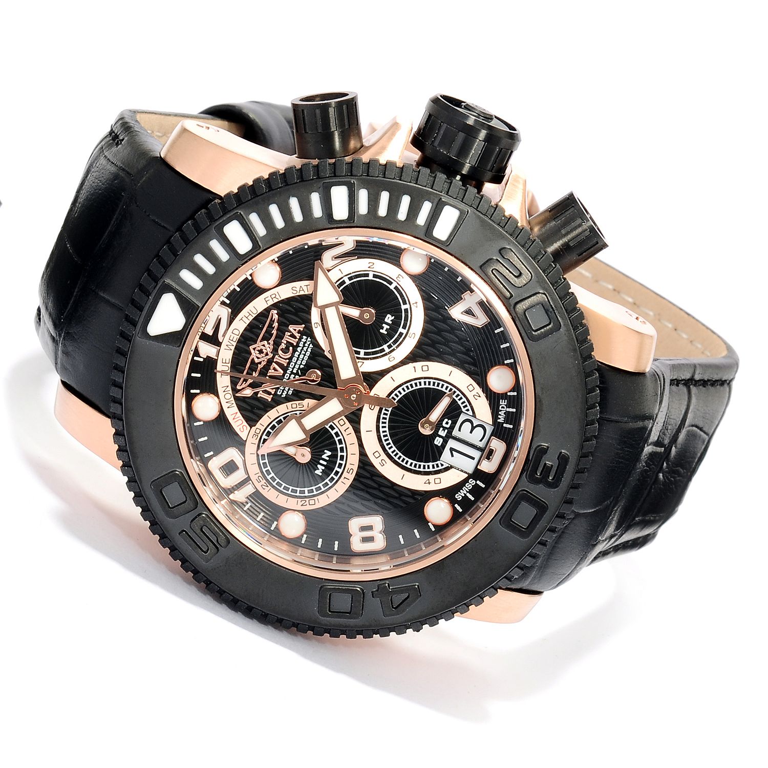 Invicta Watch Mens Pro Diversea Hunter Chronograph Black Dial Leather