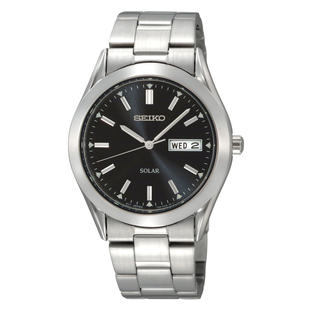 seiko men's silvertone stainless steel solar watch