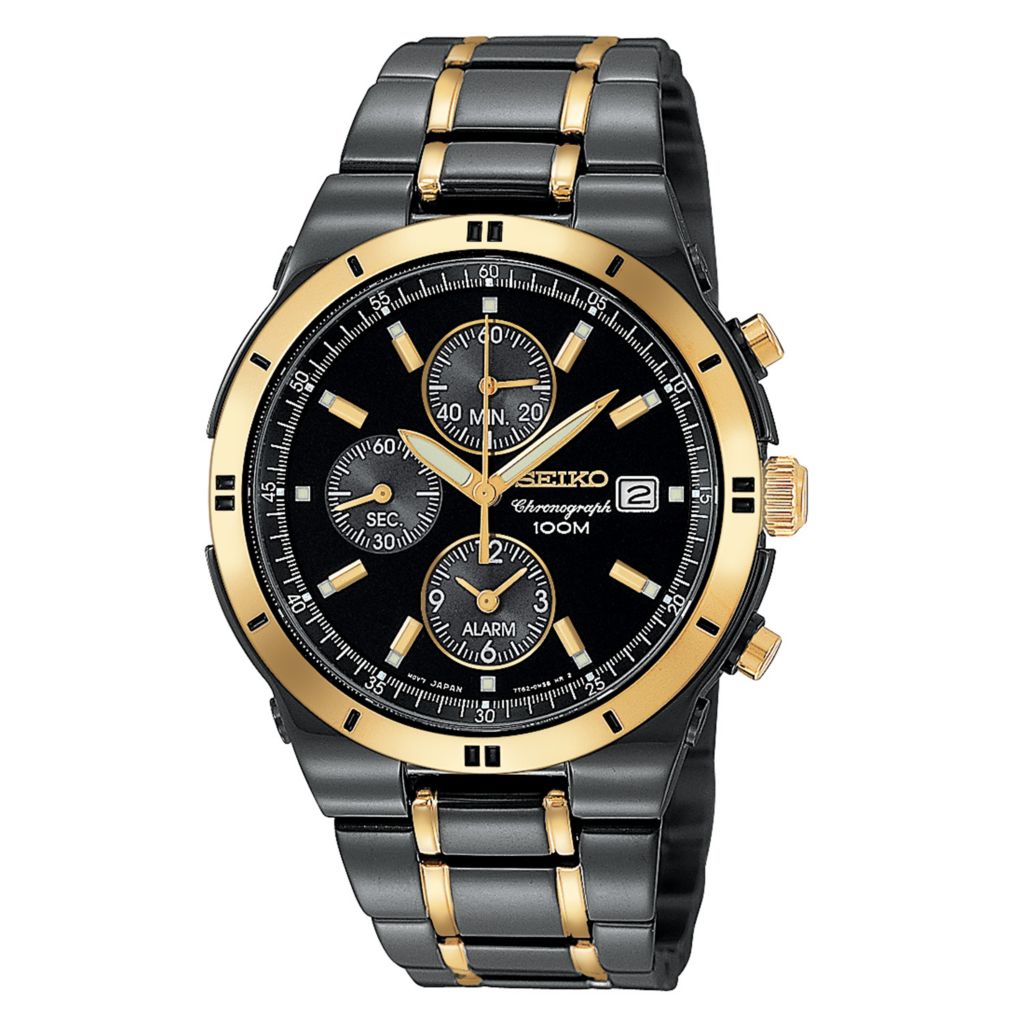 seiko men's two tone bracelet quartz chronograph watch