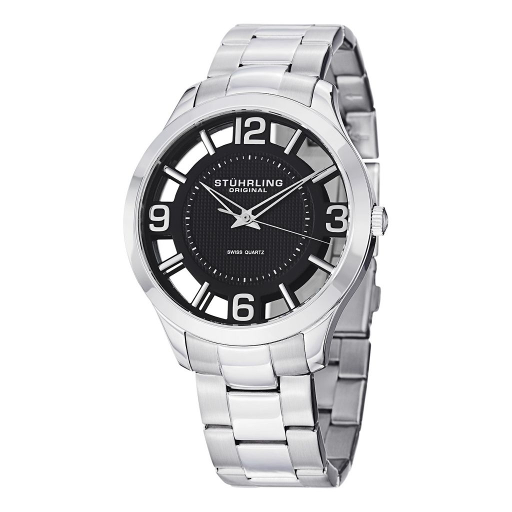 stuhrling original men's gmt stainless steel bracelet watch