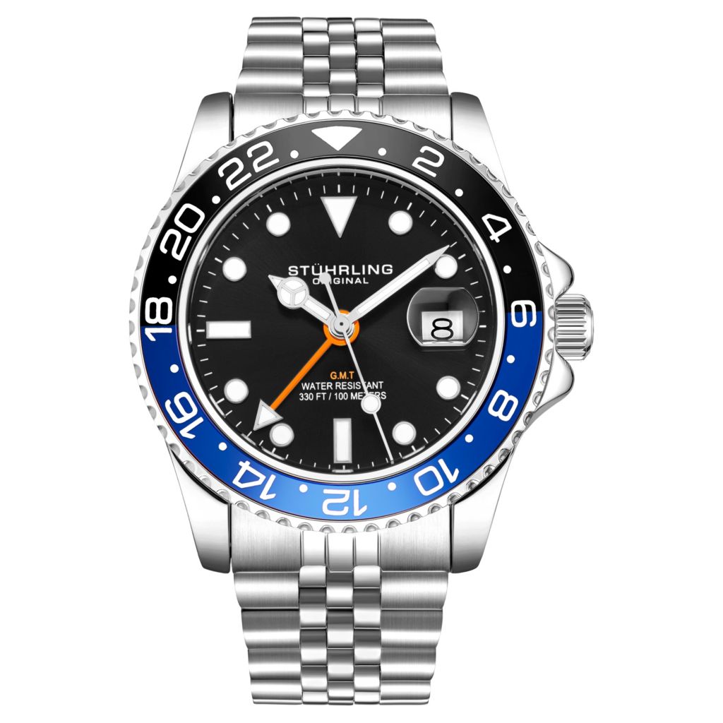 stuhrling original men's gmt stainless steel bracelet watch