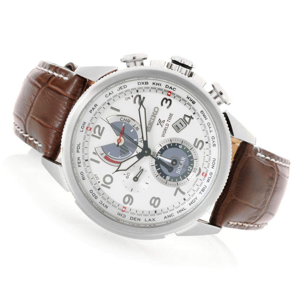 seiko men's prospex world time solar chronograph silvertone watch
