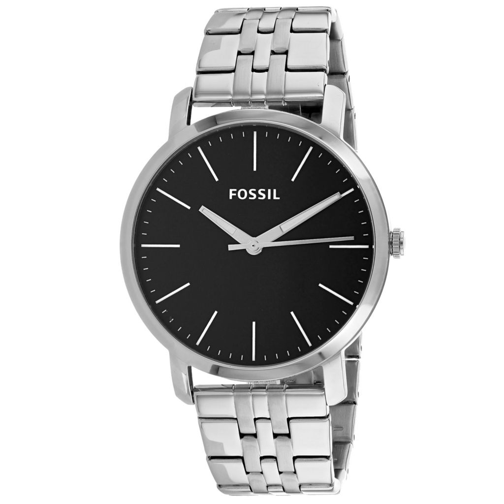 fossil black and silver watch