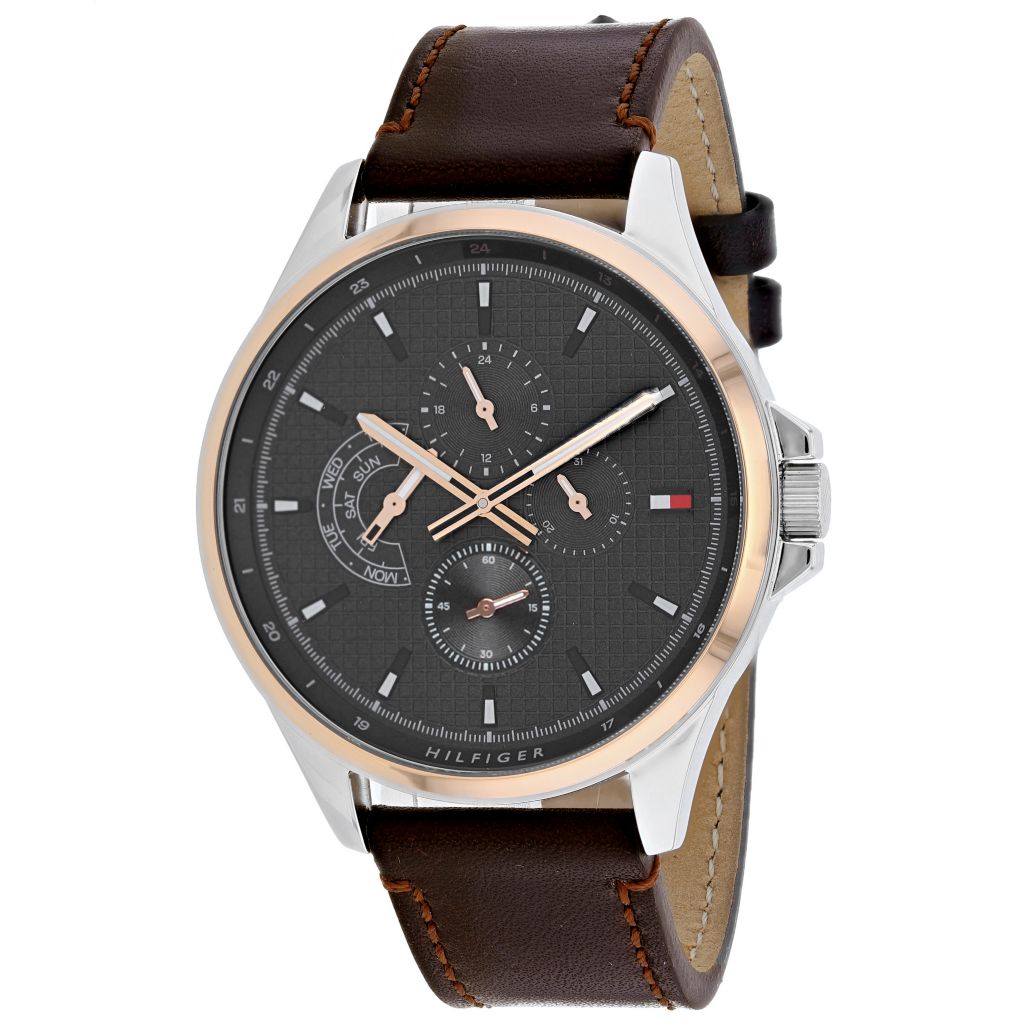 tommy hilfiger watch men's leather strap