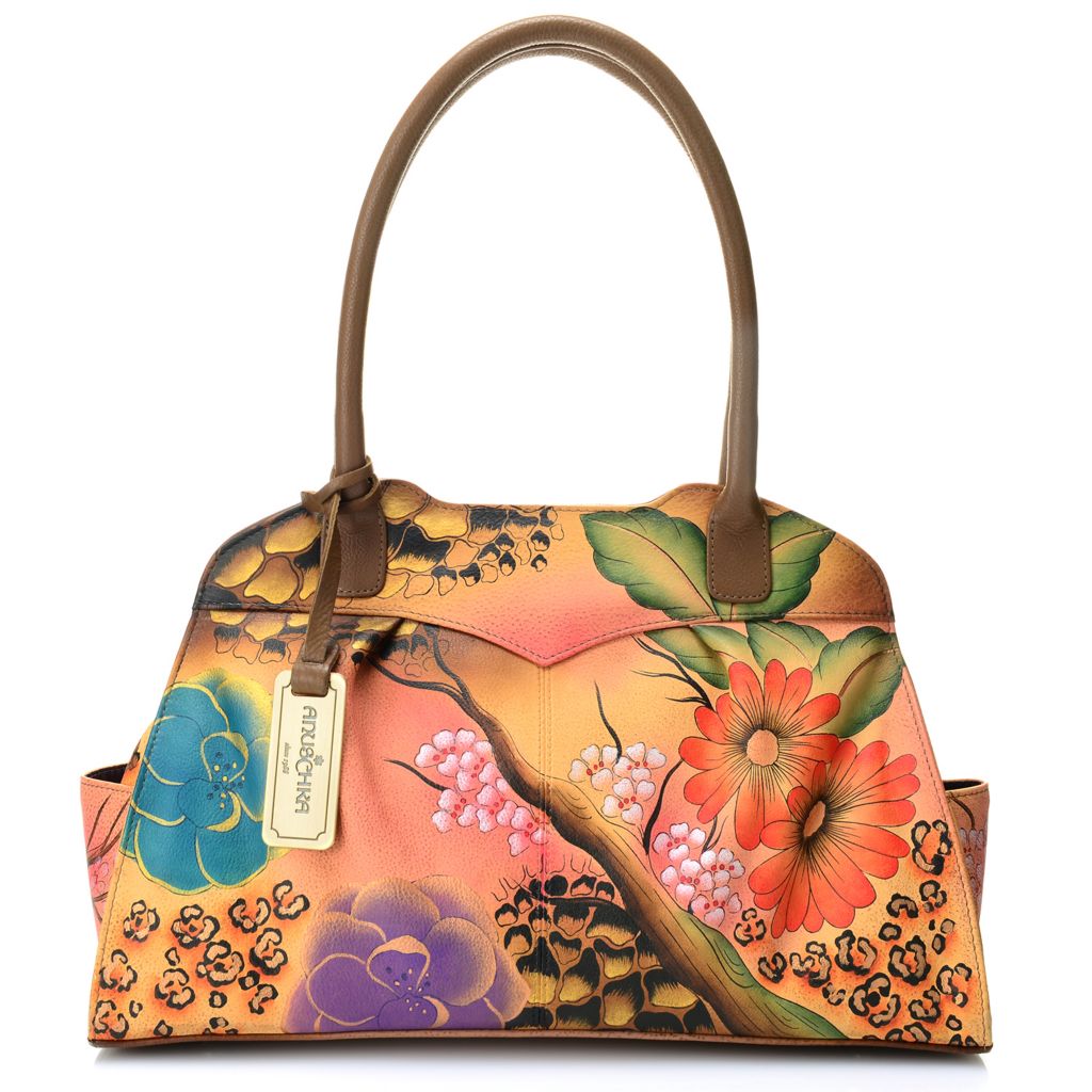 Anuschka Hand-Painted Leather Dual Side Pocket Tote Bag w/ Removable ...