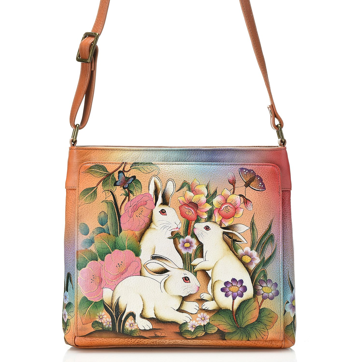 Anuschka HandPainted Leather Organizer Crossbody Bag with