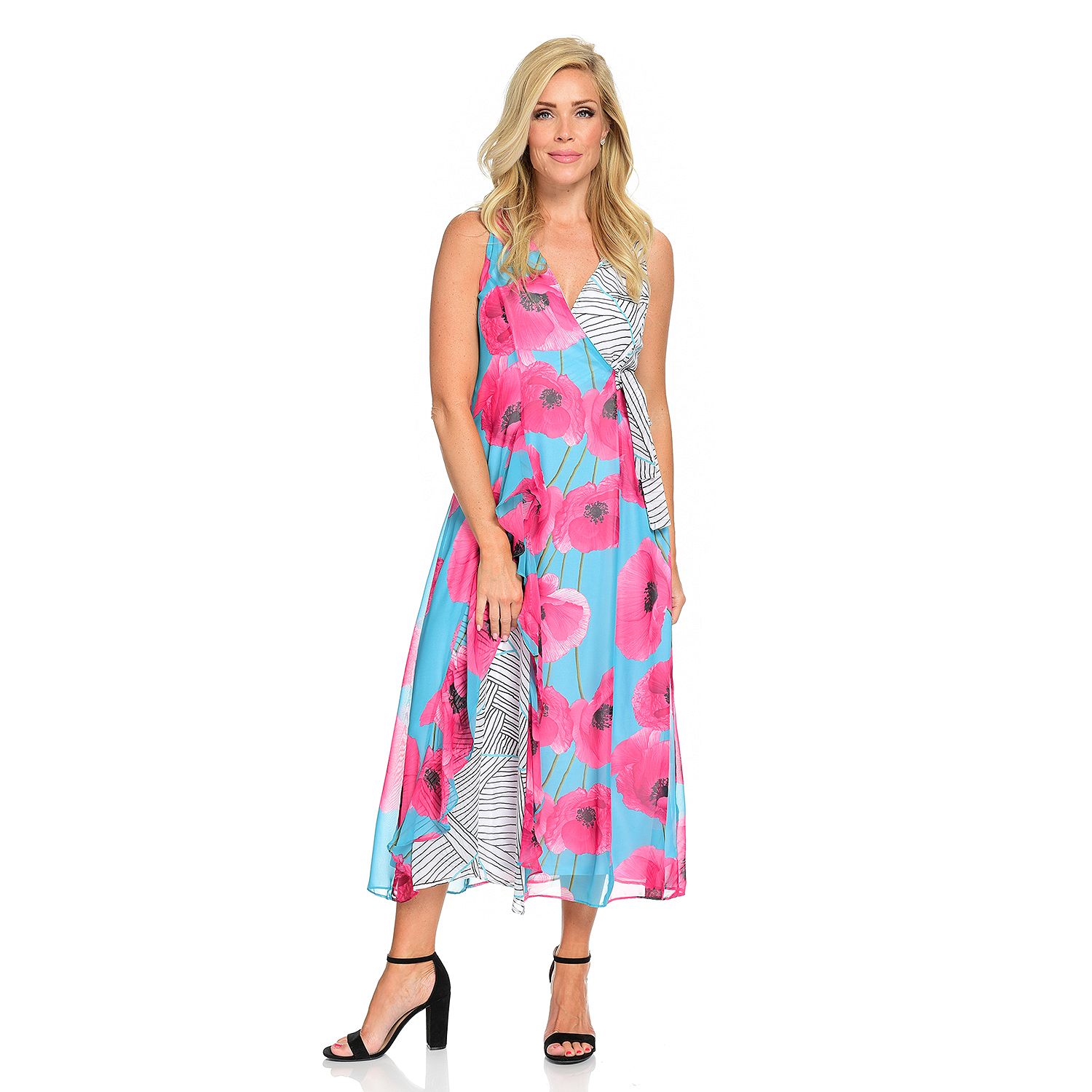 Shophq Kate And Mallory® Mixed Print Woven Sleeveless Faux Wrap Ruffled